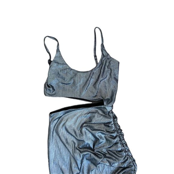 Superdown Ruched Miyah Cutout Metallic Maxi Dress Womens Blue Size XS - Picture 6 of 12